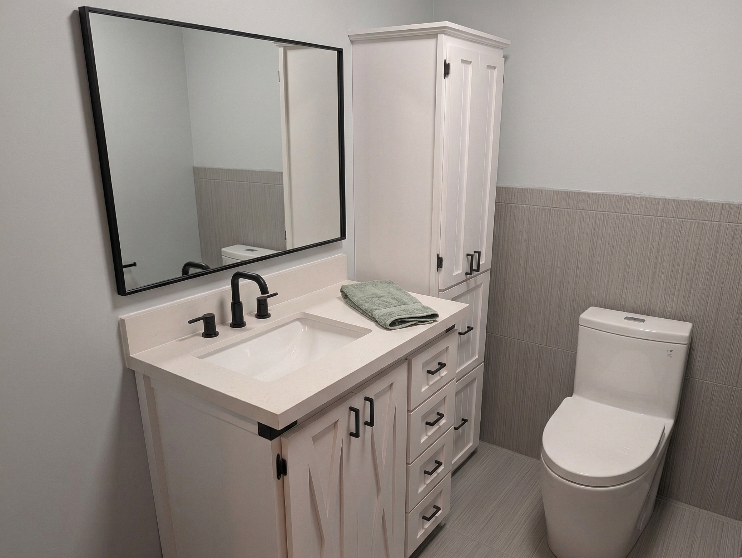 Solid wood bathroom vanity and storage cabinet